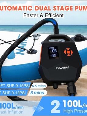 POLOTRAG Electric Dual-Stage Inflator Pump - Black with Orange Accents